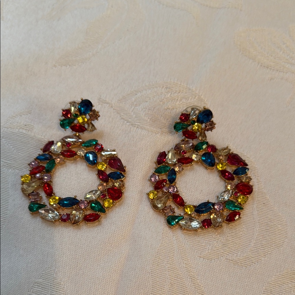 Colorful Gemstone Hoop Earrings